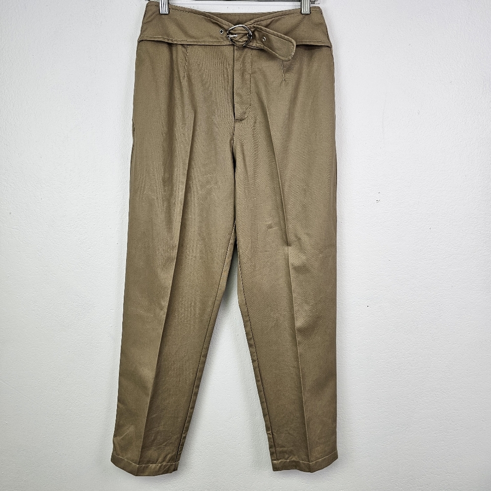 Zara Pant Trouser Trafaluc Collection NEW Sz M Khaki Tapered Belt Accent